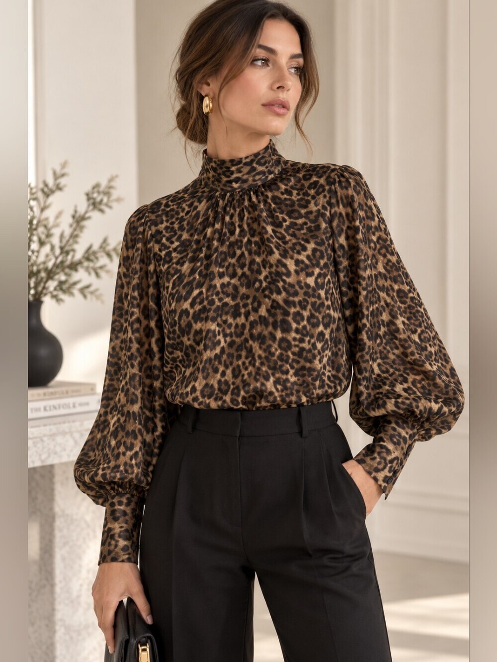 Zara Leopard Print High Neck Blouse